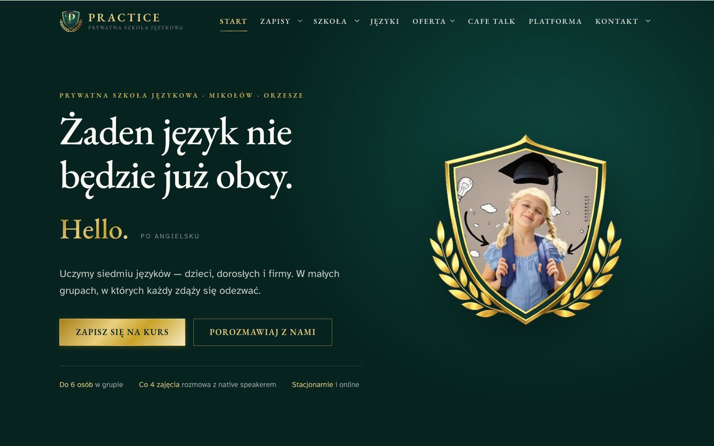 Strona główna szkoły językowej Practice: oferta kursów i zapisy online
